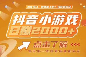 (15030期)2025最新风口项目,抖音小游戏,亲测单游戏2000+感兴趣点击了解