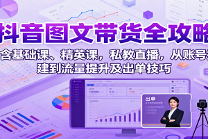 抖音图文带货全攻略：含基础课、精英课，私教直播，从账号搭建到流量提升及出单技巧