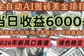 （17079期）2026年新风口赛道，当日6000+以上，可批量放大，月收入20万+，长期绿色稳定的项目